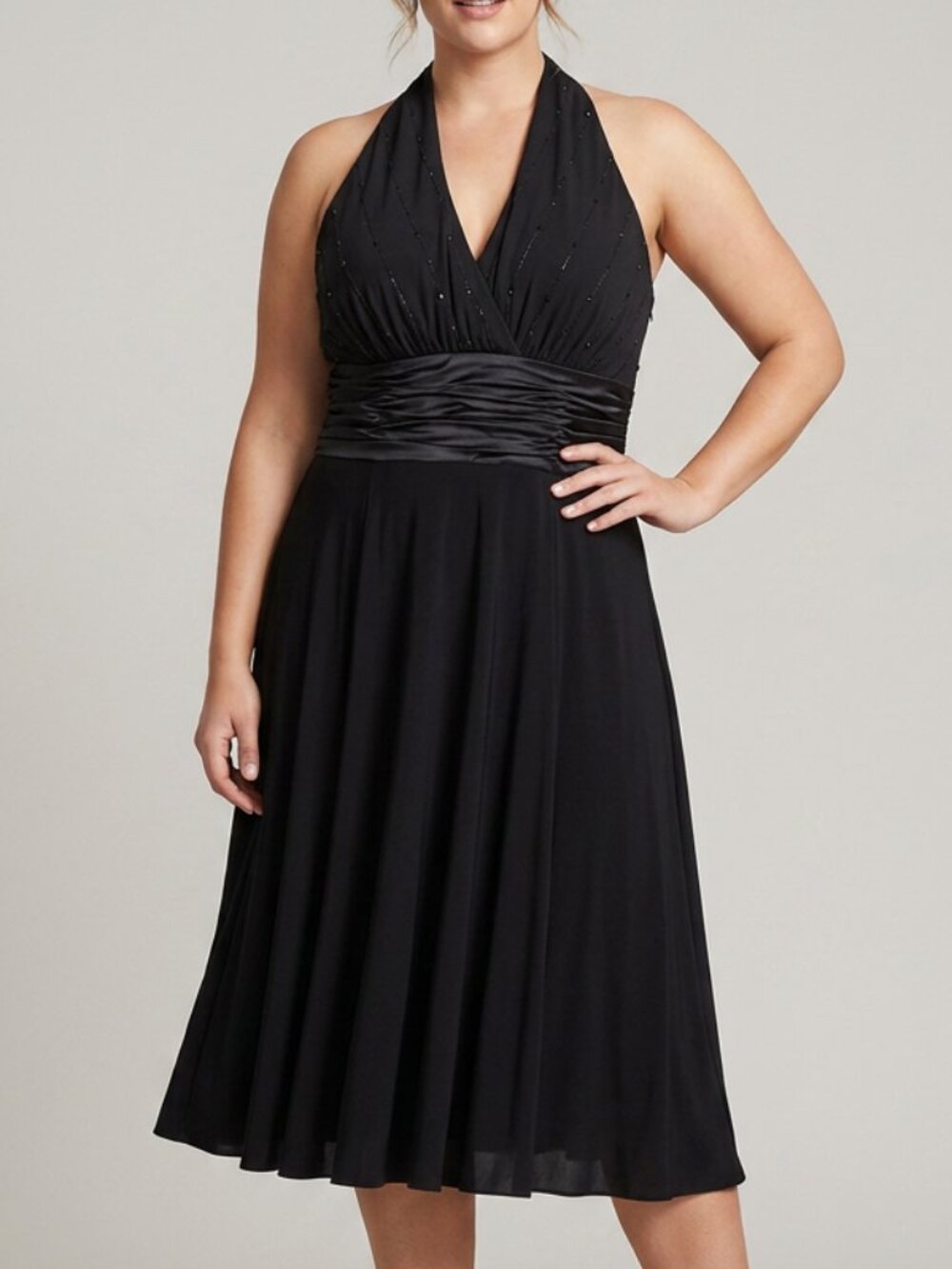 Evan Picone Black Dress 10 V-Neck Sleeveless Midi Cocktail Party Wedding Guest